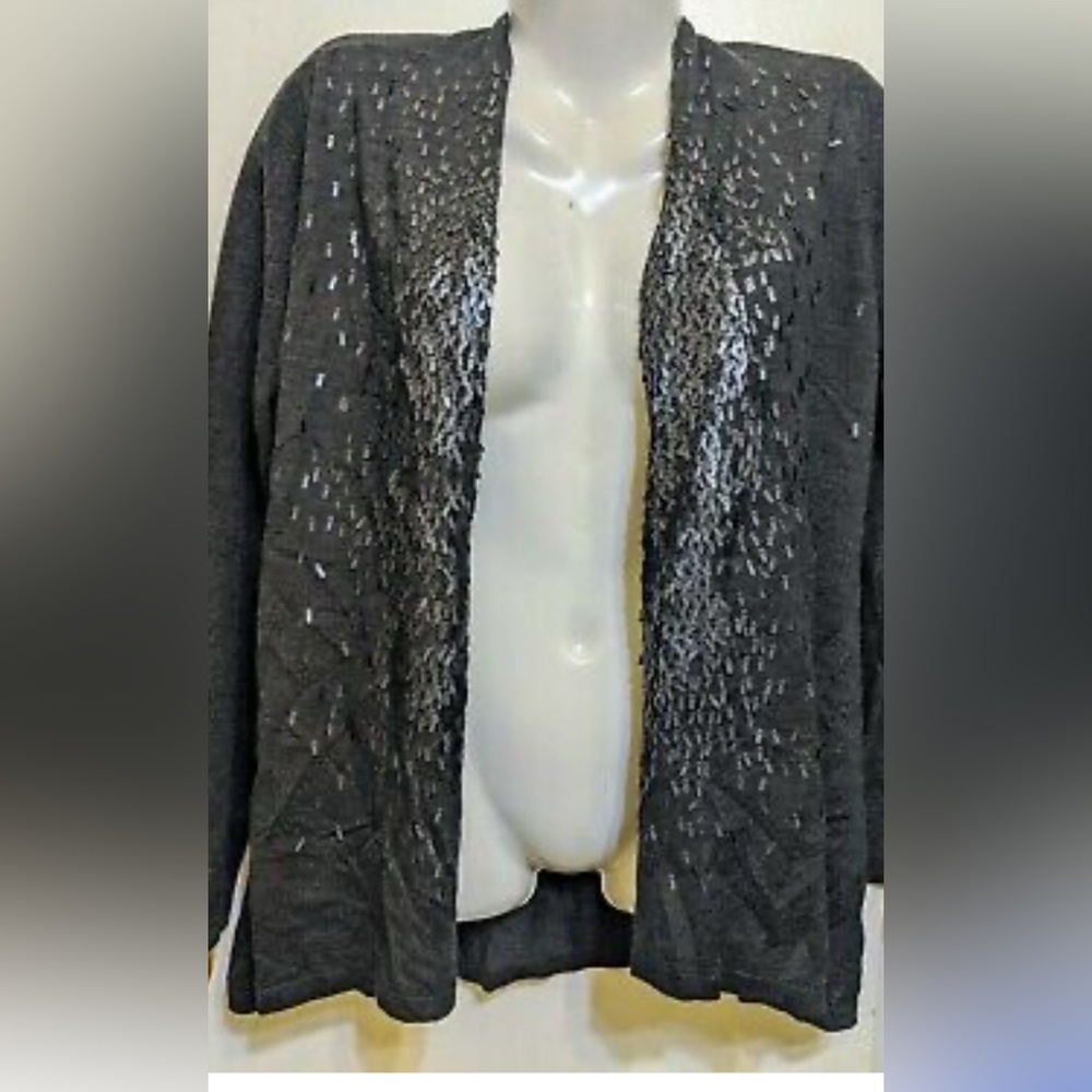 Elegant Black Open Front Lacy Cardigan